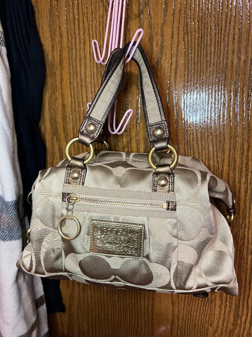 Coach Poppy Signature Sateen Lurex Satchel Purse 15860